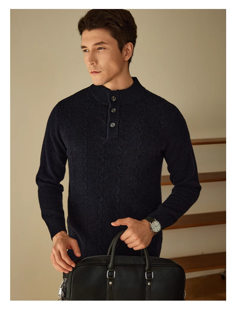 Men's Half-high Collar Button Sweater 24 Autumn And Winter New Thick Sweater