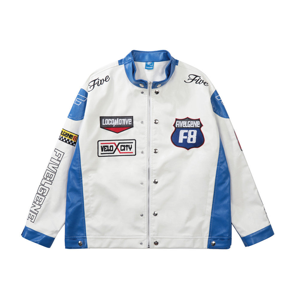 National Fashion American Color Matching PU Leather Jacket