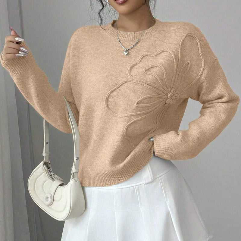 Moderigtig All-match Casual Blomster Rund Hals Sweater Dame Sweater