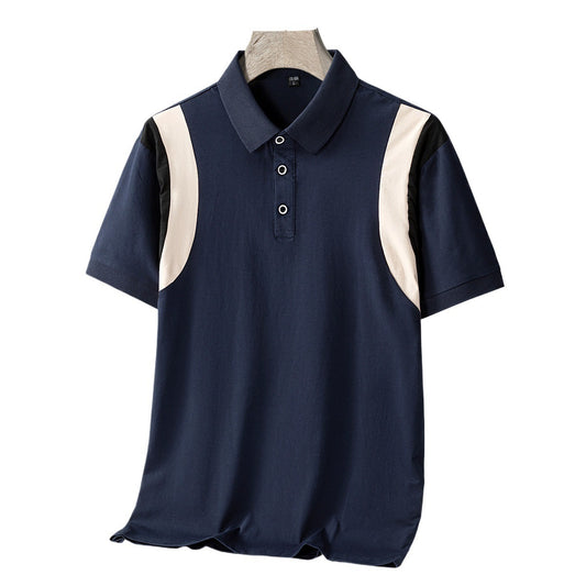 Men's Full Cotton Thin Section Business Lapel Short-sleeved T-shirt