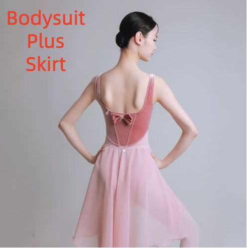 Ballet Gym Outfit Female Velvet Bow Dancing Dress