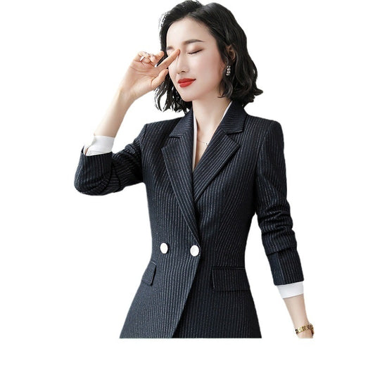 Temperament Korean Style Fashion Striped Red Business Suit Women