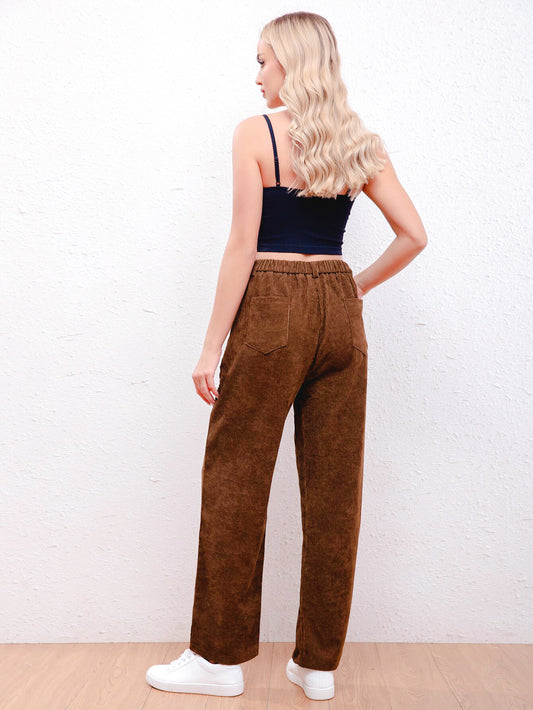 Women's Fashion Leisure Corduroy Stretch Waist Pants