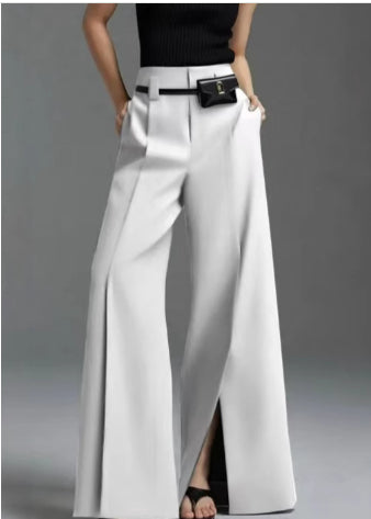 Fashion Casual Slit Solid Color Wide-leg Suit Pants