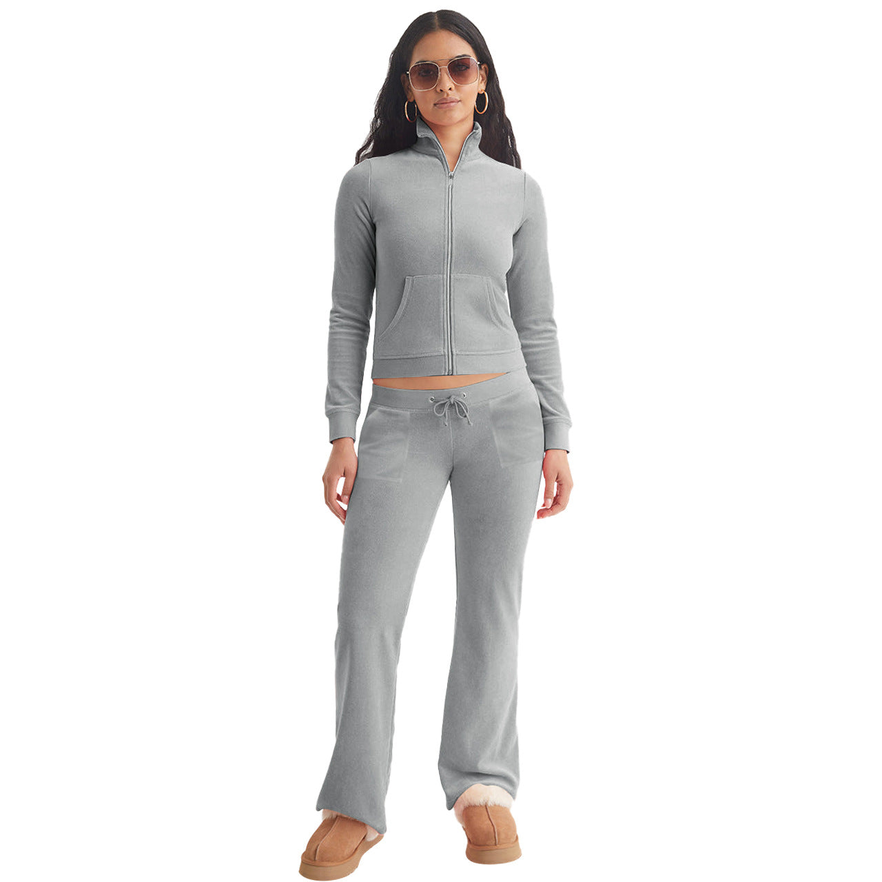 Stylish Casual Two-Piece Set With Silver Fox Fleece Stand Collar