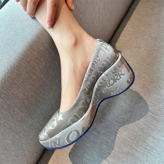 Women's All-match Shallow Mouth Sponge Cake Square Toe Platform Shoes