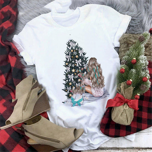 Christmas Print Girlfriends Red T-Shirt