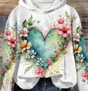 All-matching Printed Hooded Jacket Women's Top