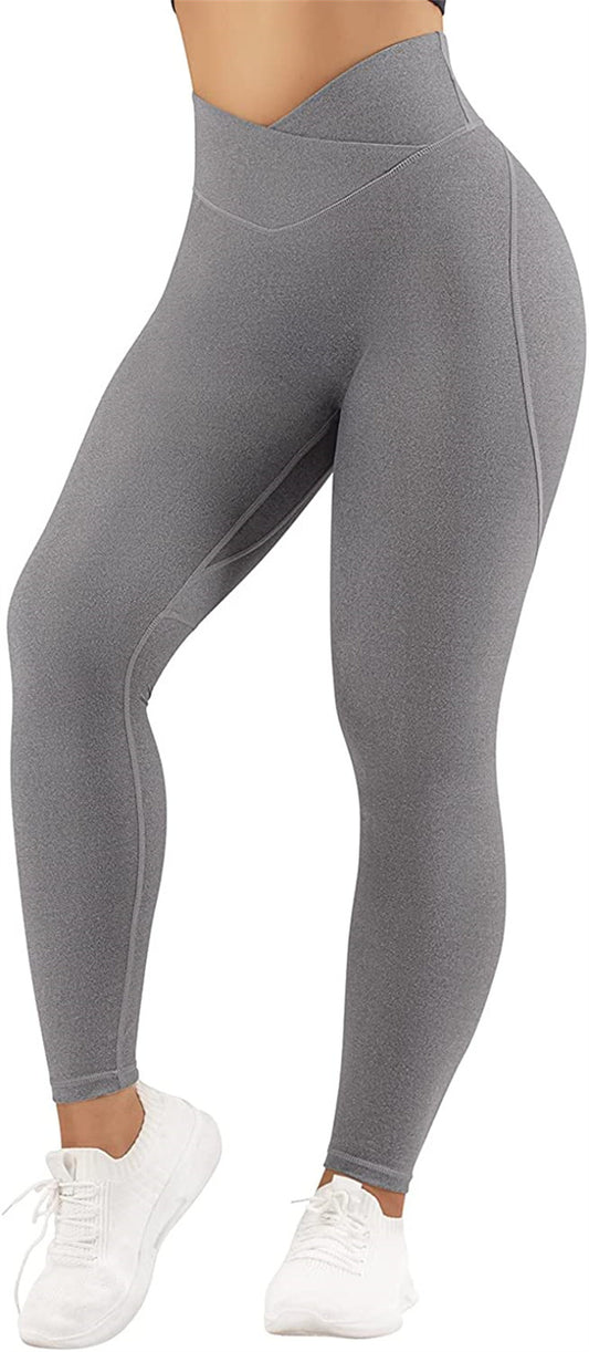 Cross Waist Hips Print Solid Color High Waist Bottoming Yoga Pants