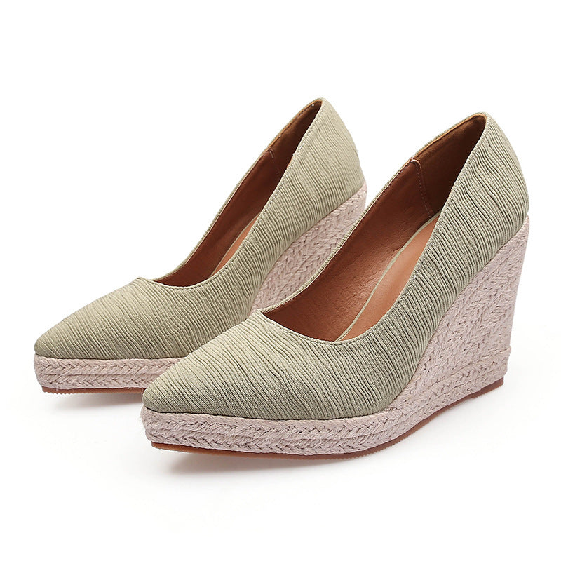 Women's Fashion Pointed-toe Low-cut High Heel Straw Woven Hemp Rope Bottom Shoes