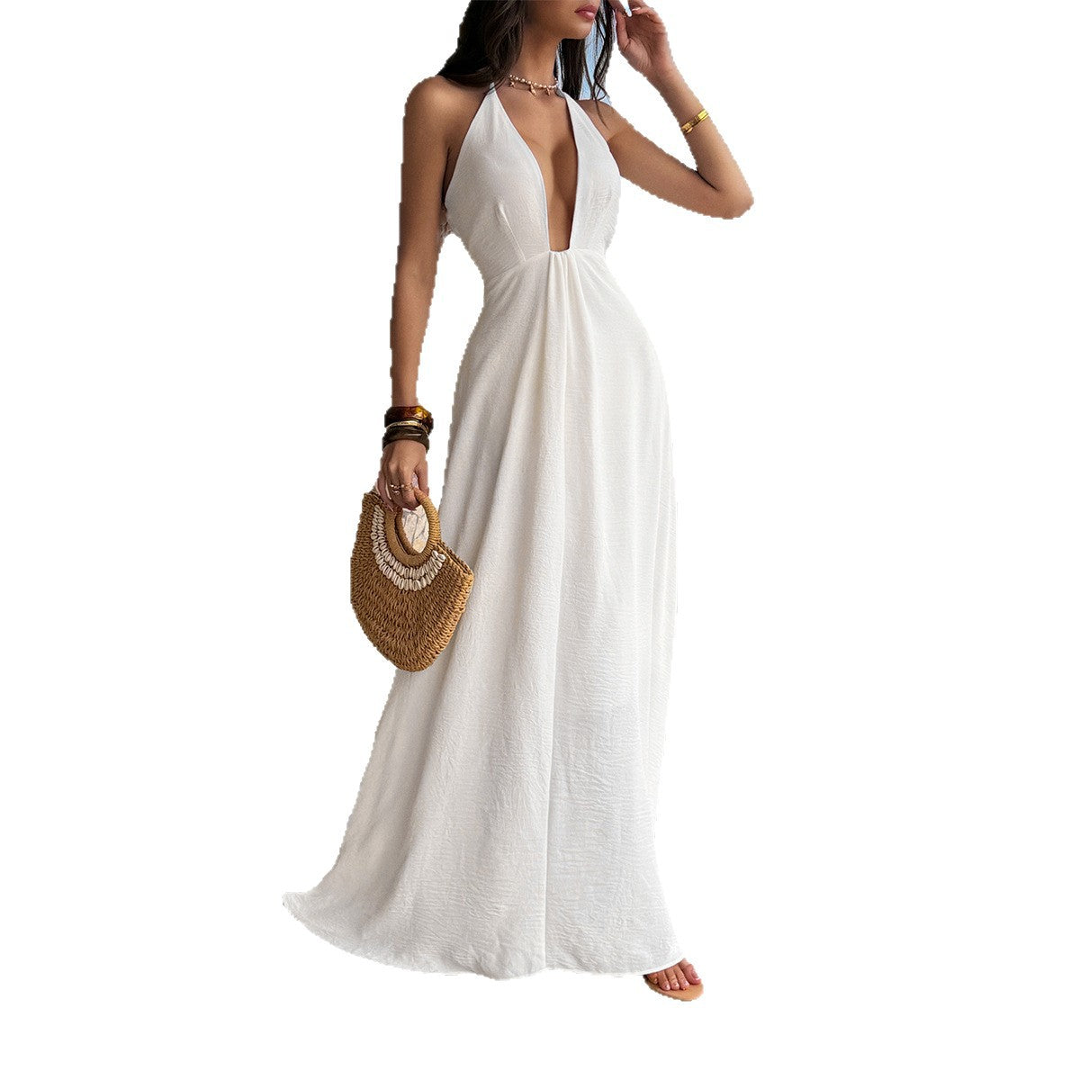 Chic High-waisted Halter Dress For Women E-commerce Sites