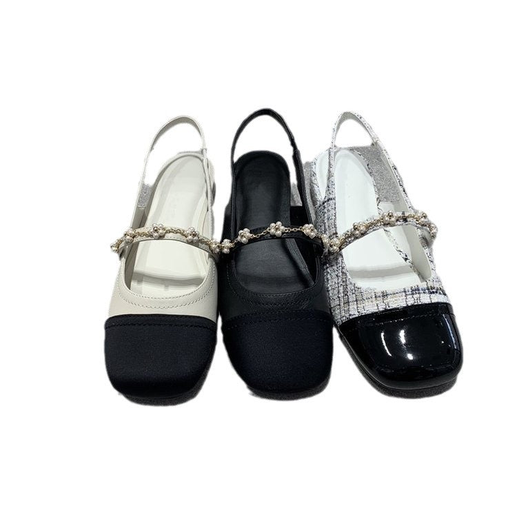 New Flower Square Head Elastic Band Shallow Mouth Flat Bottom Fashion Shoes
