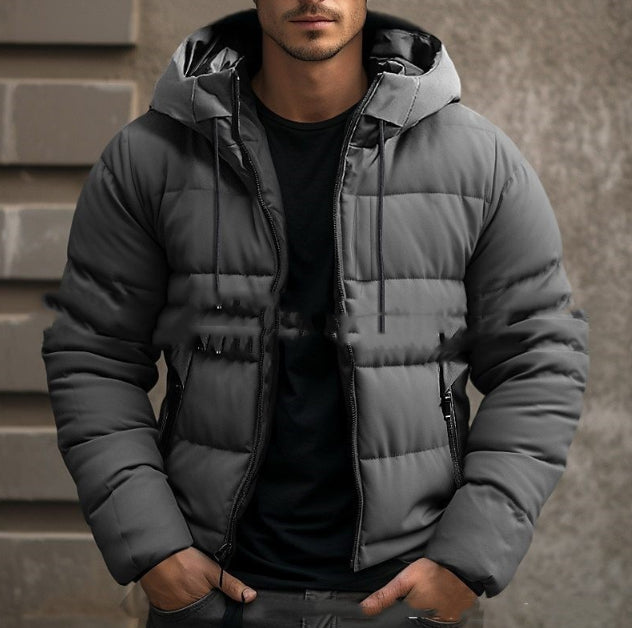 Men's Solid Color Hooded Fleece Cotton Coat