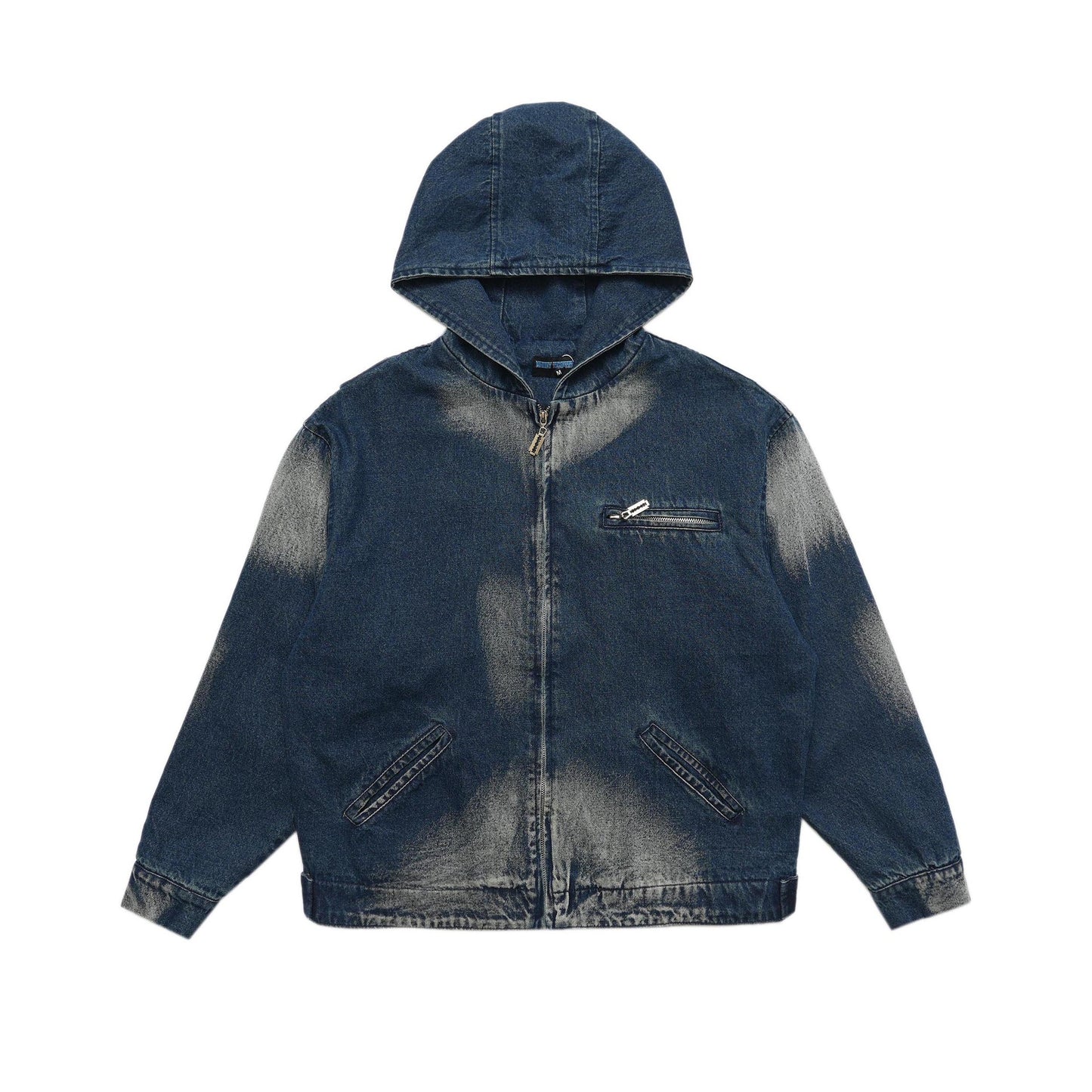 Hooded Denim Men's Spring And Autumn High Street Fashion Design Pleated Sleeve Tooling Zipper Jacket