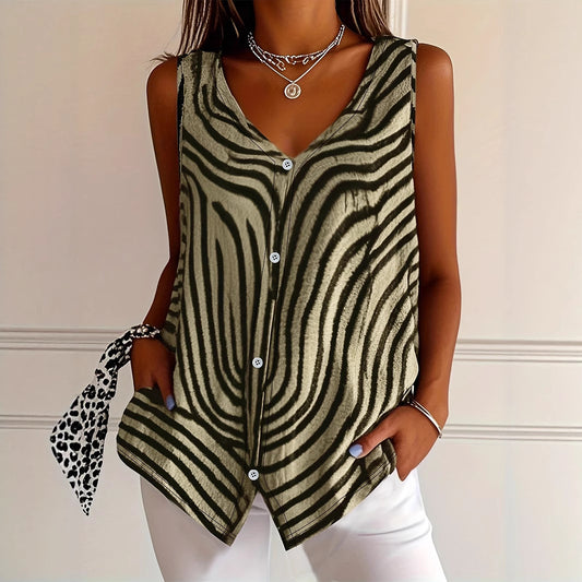 Spring And Summer New Women's Printed Button Cardigan Vest