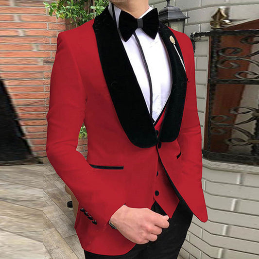 New Korean Version Of The Suit Collar Men's Suit Three-piece Set