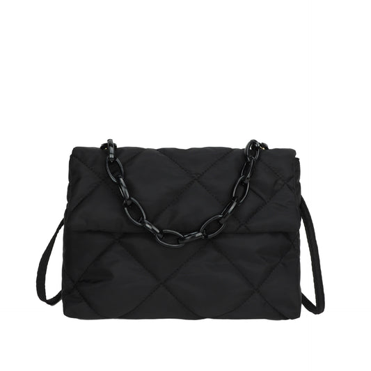 Taske med kædediagonal krydsstruktur, diamantgitter og personligt minimalistisk design