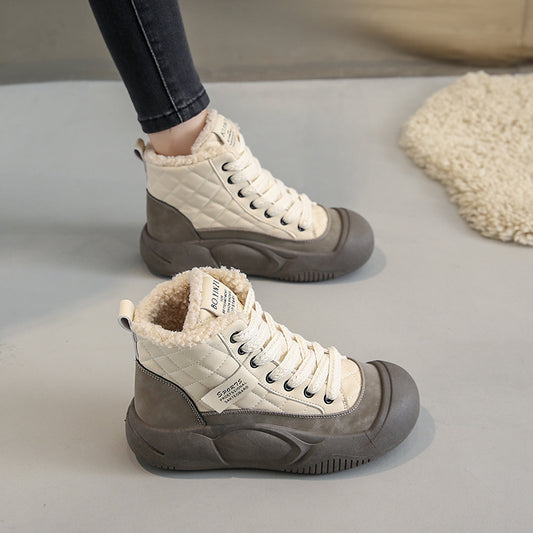 Fleece-lined White Shoes Women's Height Increasing Sports Board Shoes