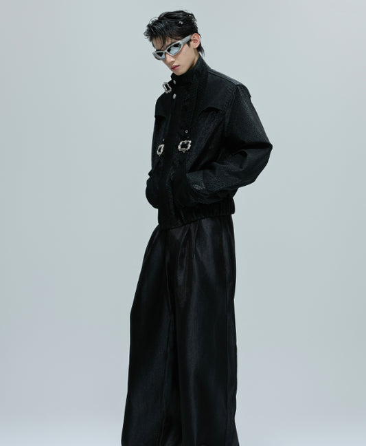 Scale Short Jacket Stand Collar Horse Hair Stitching Heavy Design Leather Coat