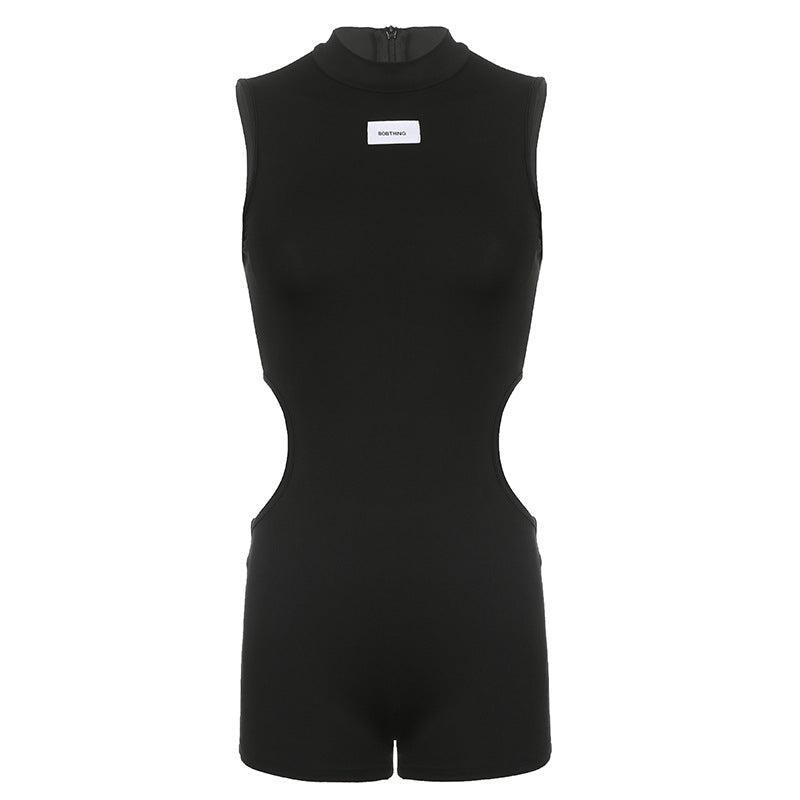 Half Turtleneck Small Label Waist Slim Fit Sleeveless Jumpsuit