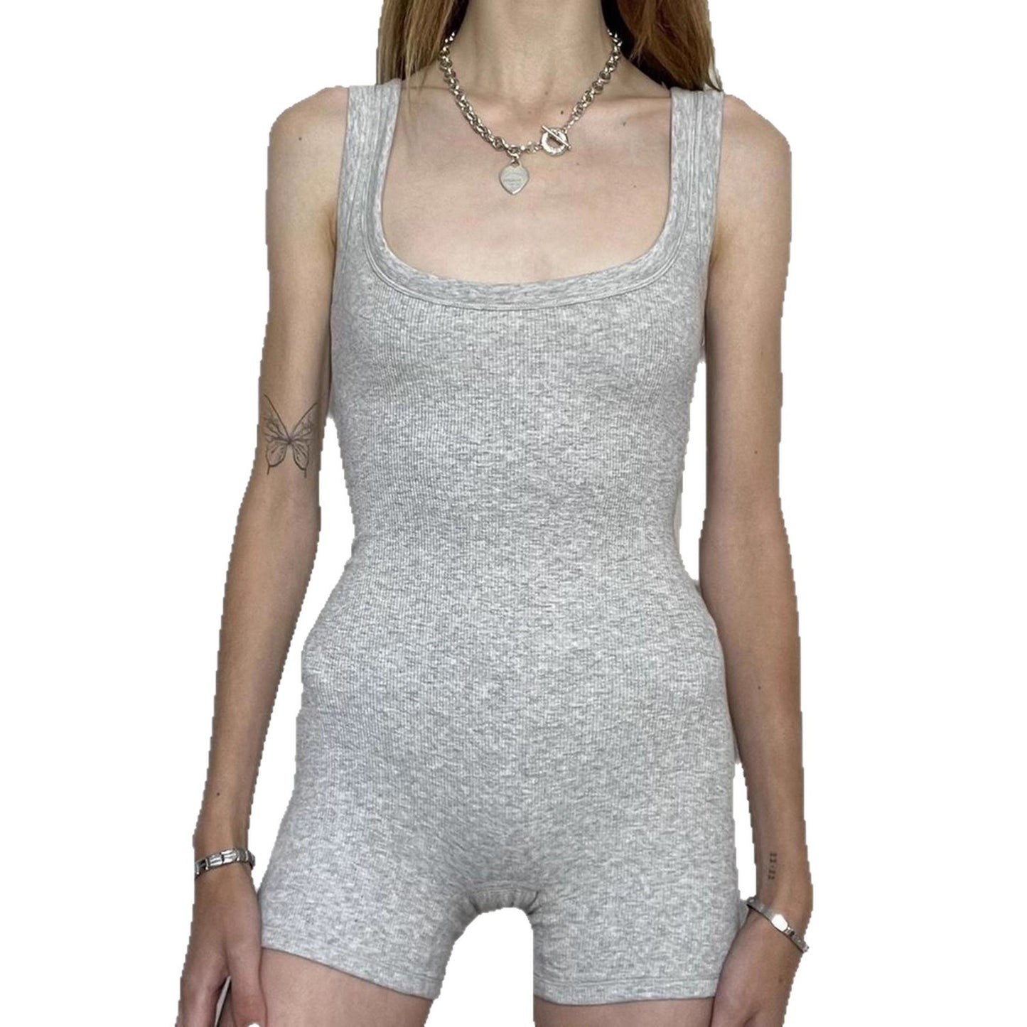 Womens Solid-Color Wide-Strap Square-Neck Jumpsuit