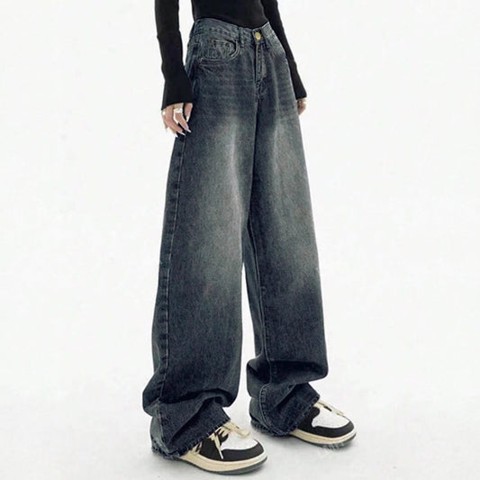 Fleece Padded Jeans Women's American Retro Street Wide Leg