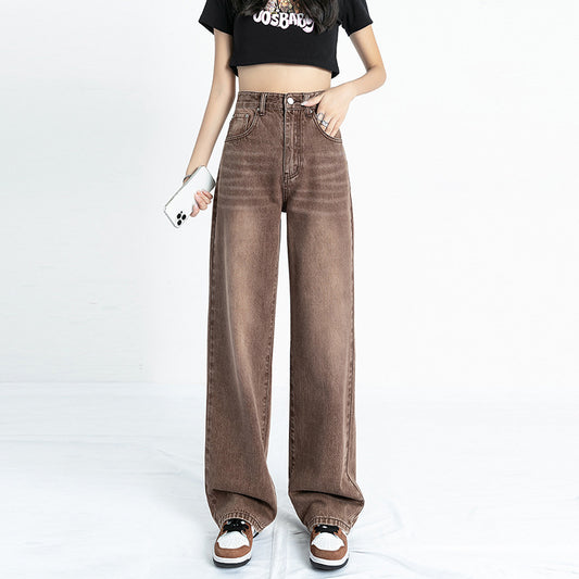 Women's High Waist American Style Straight Retro Jeans