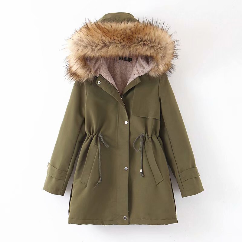 Women's Mid-length Large Fur Collar Thickened Large Size Slim Waist Coat Jacket