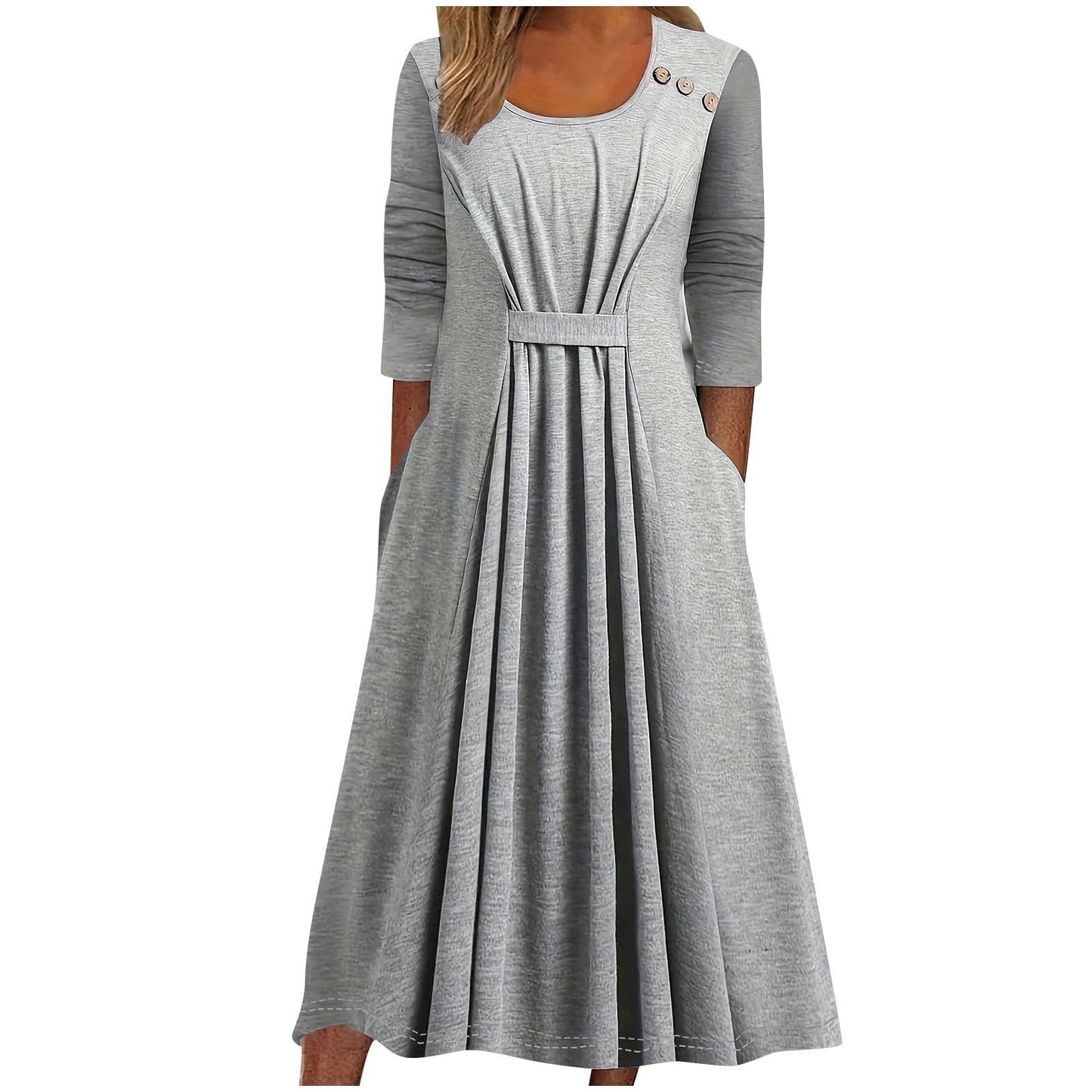 Womens Casual Crew-Neck Solid-Color Dress