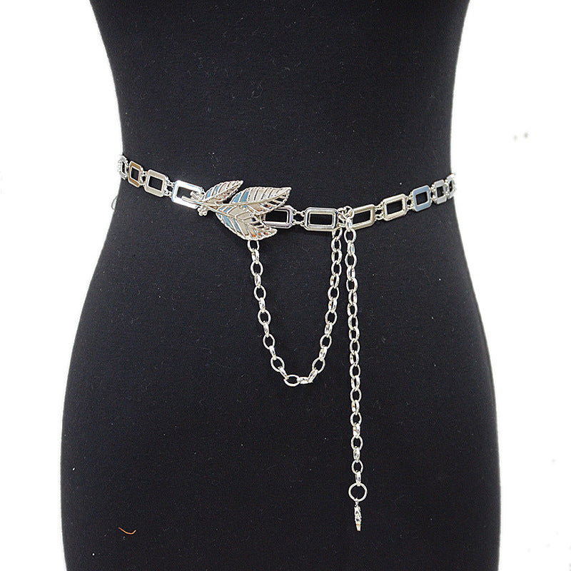 Ladies Metal Waist Chain With Metal Leaf Decoration Ladies Belt