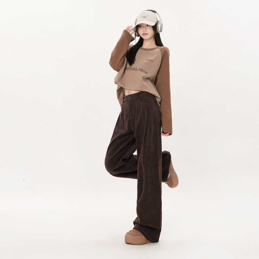 Autumn And Winter College Style Straight-leg Pants Corduroy Wide-leg Pants