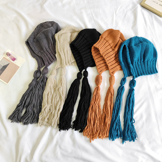 Hand Knitted Personality Cute Tassel Wool Hat