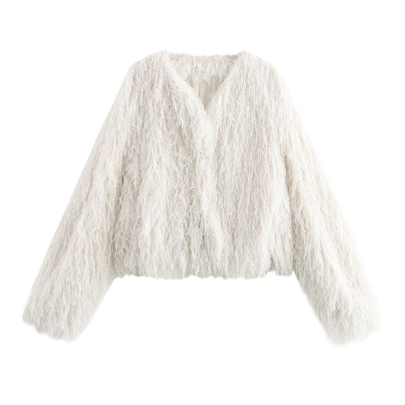 Metallic Color Fringe Trim Jacket Coat For Women