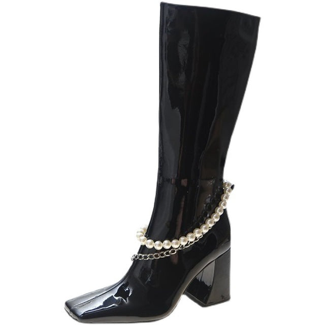 High-Tube Thick-Heeled Boots Children Winter Plus Velvet