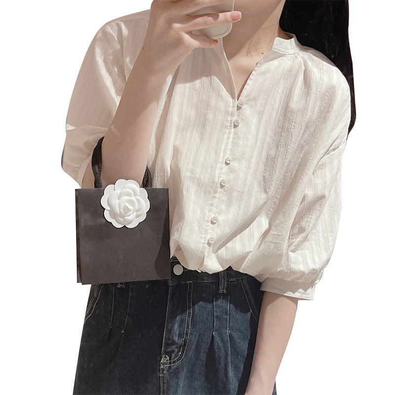Niche-style Casual Slimming Short-sleeve Shirt Top For Women