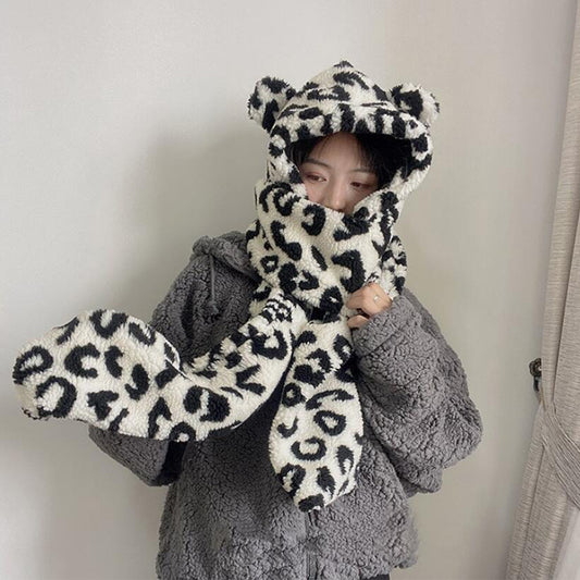 Women's Hat Scarf Integrated Ear Protection Warm Plush Hat