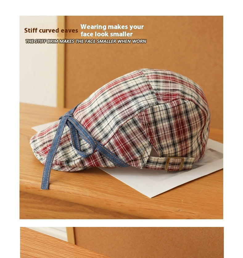 Bow Plaid Advance Hats Girls Japanese-style Retro