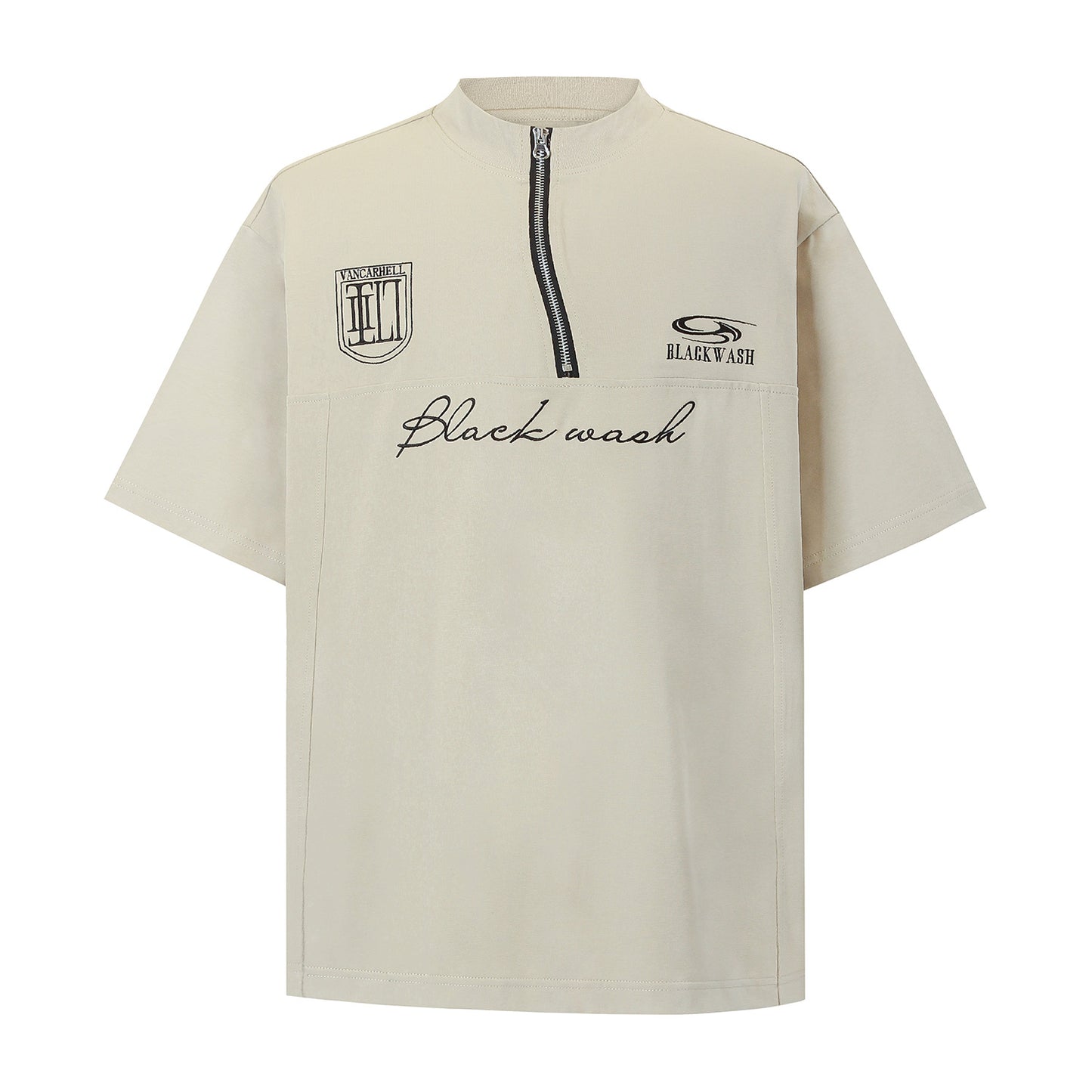 Sommer Uregelmæssigt Lynlåsdesign Stof Kortærmet T-shirt