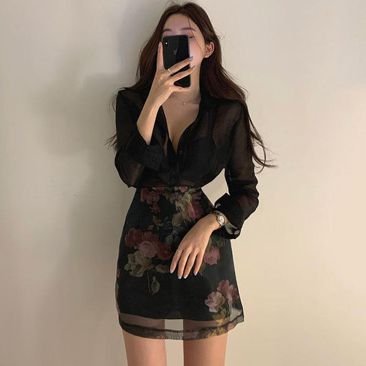 Sun Protection Shirt High Waist Color Printing Chiffon Skirt