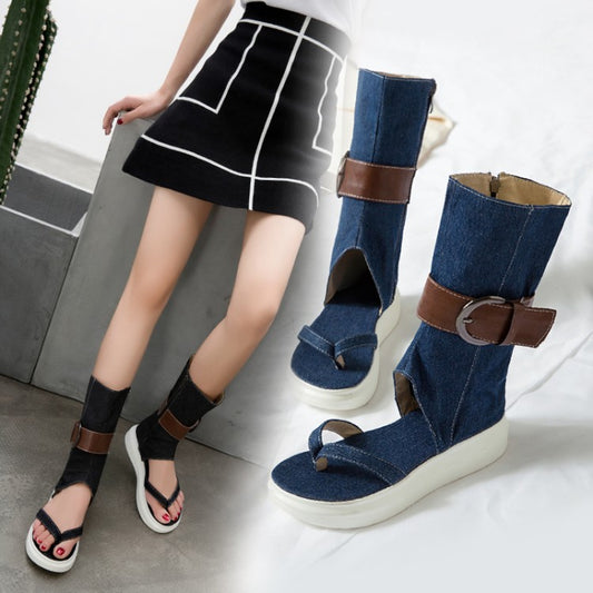 Sandals College Style High Top Flip Flops Sandals Belt Buckle Side Zipper