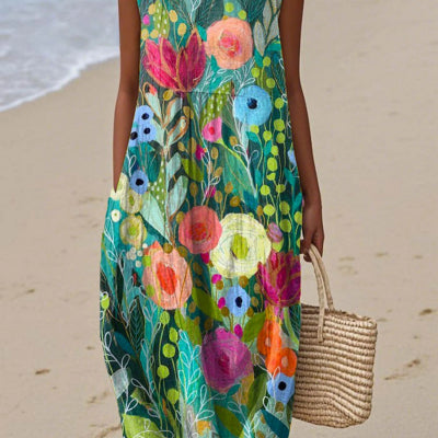 Sleeveless Casual Printed Elegant Dress For Women