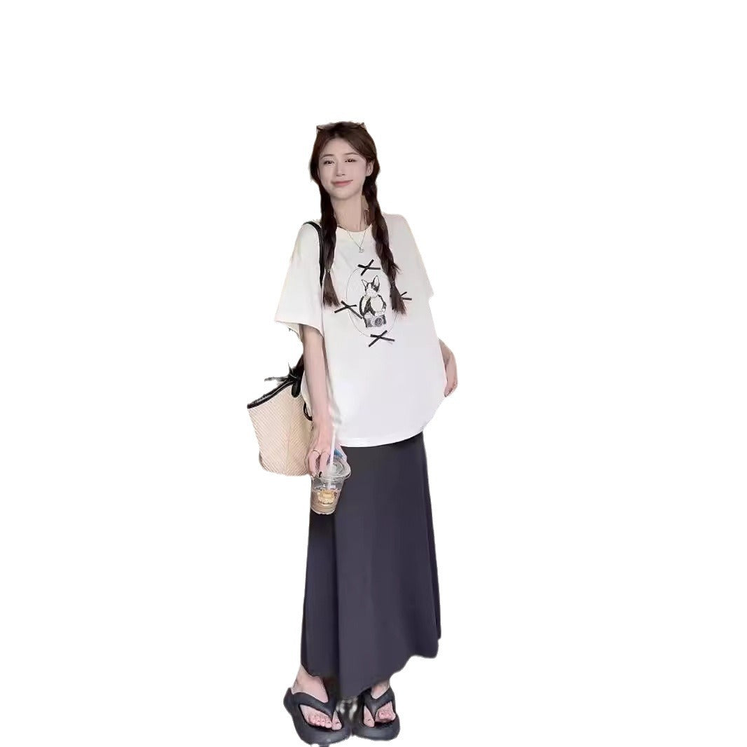 Womens Printed Bow-Knot Short-Sleeve Top