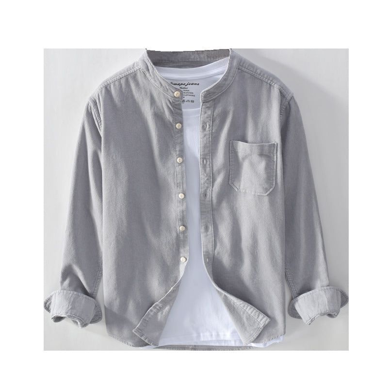 Men's Corduroy Shirt Stand Collar Long Sleeve Shirt