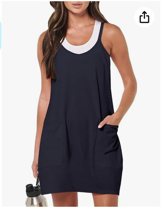 Womens Solid-Color Fashionable Casual Knitted Two-Piece Set With Shorts And A Dress
