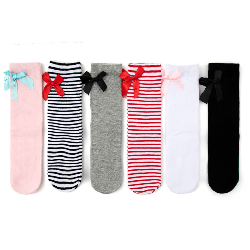 KID'S BASIC Girl's Middle Tube Solid Color Bow Princess Socks