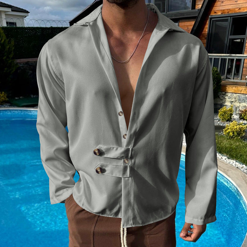 Loose Cardigan Lapel Button Long Sleeve Shirt