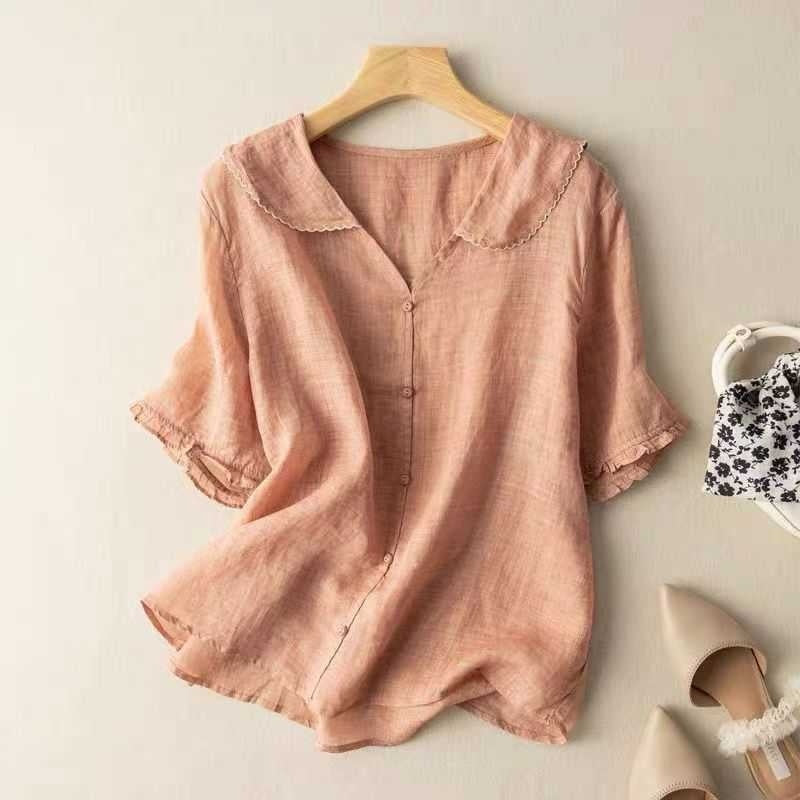 Women's Ramie Artistic Retro Cotton And Linen Doll Collar Loose Top