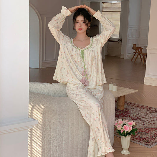 Womens AutumnWinter Pajamas Thin Fleece Set With Long Sleeves And Long Pants