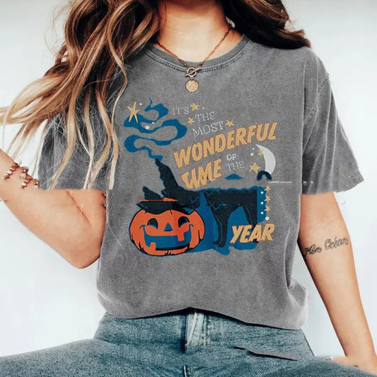 Halloween løs T-shirt med rund halsudskæring til sommer