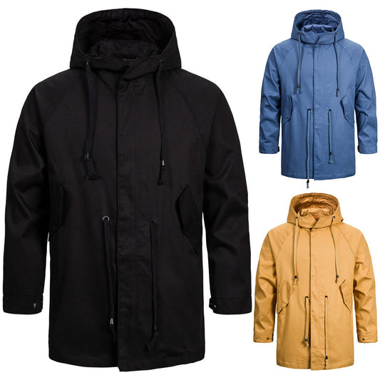 Men's Cotton Hooded Jacket Men's Waist Solid Color Hooded Jacket